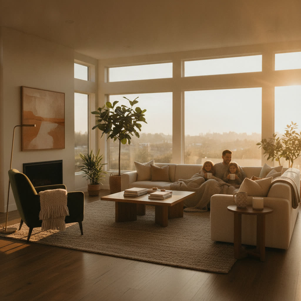 Warm family home interior in golden light